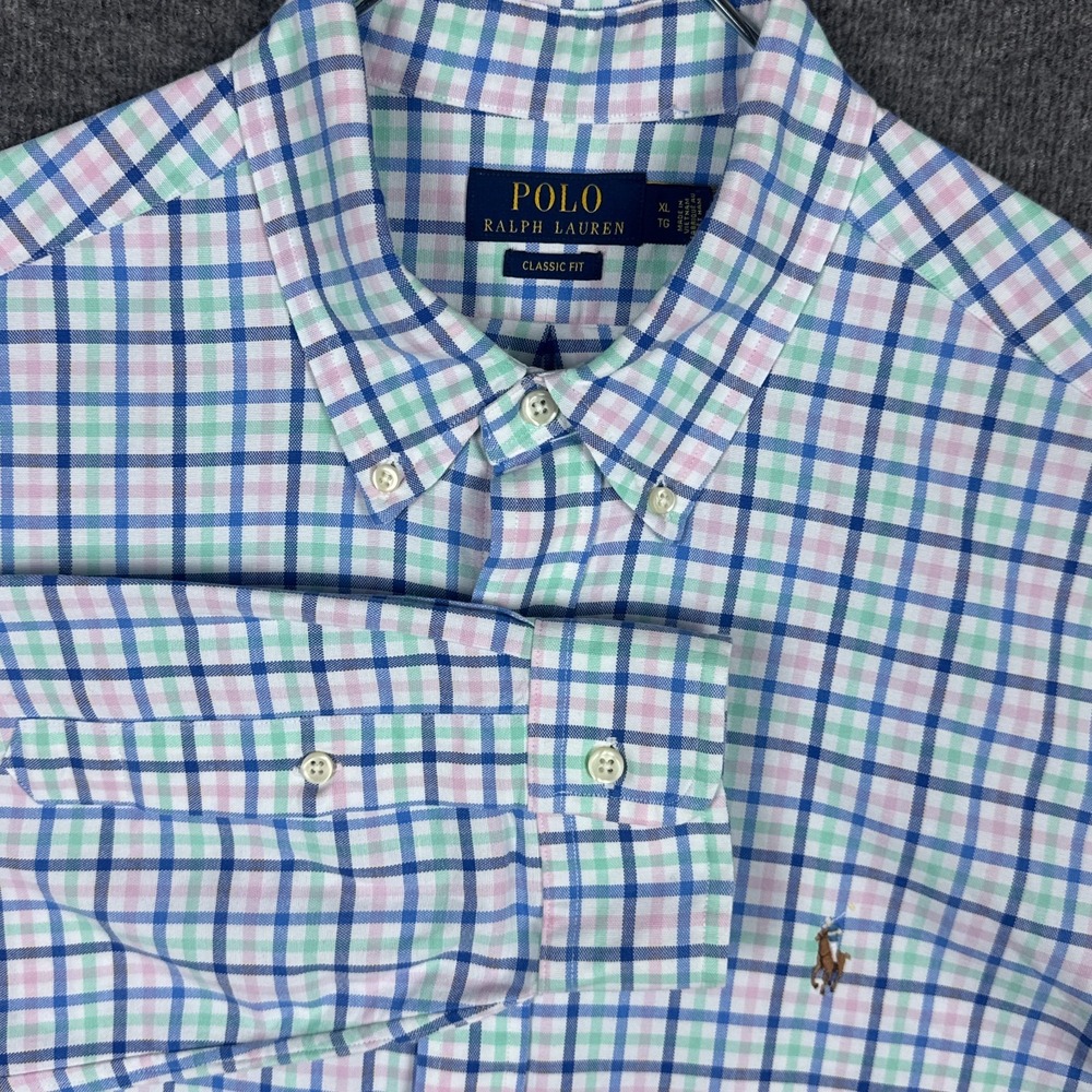 Polo Ralph Lauren Shirt Mens XL Classic Plaid Oxford Button Down OCBD Flesh Pony